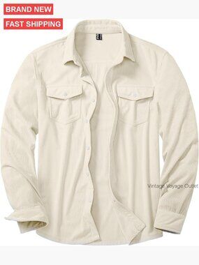 Men's Corduroy Button-Down Shirt Jacket with Pockets, Lightweight Casual